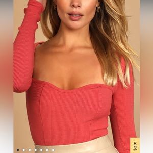 Alluring Aesthetic Rusty Rose Ribbed Long Sleeve Bodysuit